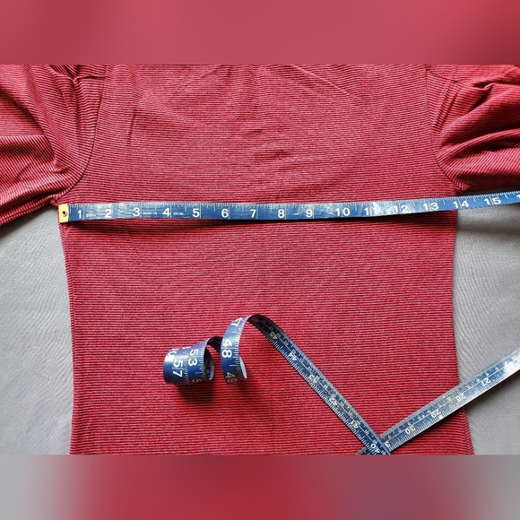 Free People Red Stripe Scoop Neck Leg of Mutton Sleeve Top Womens Small Petite - Picture 6 of 11